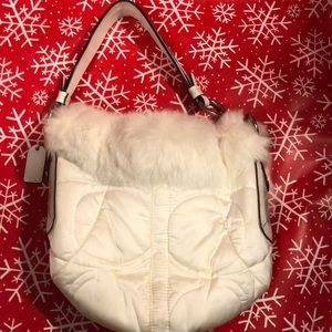 White Satin Fur-lined Coach Bag